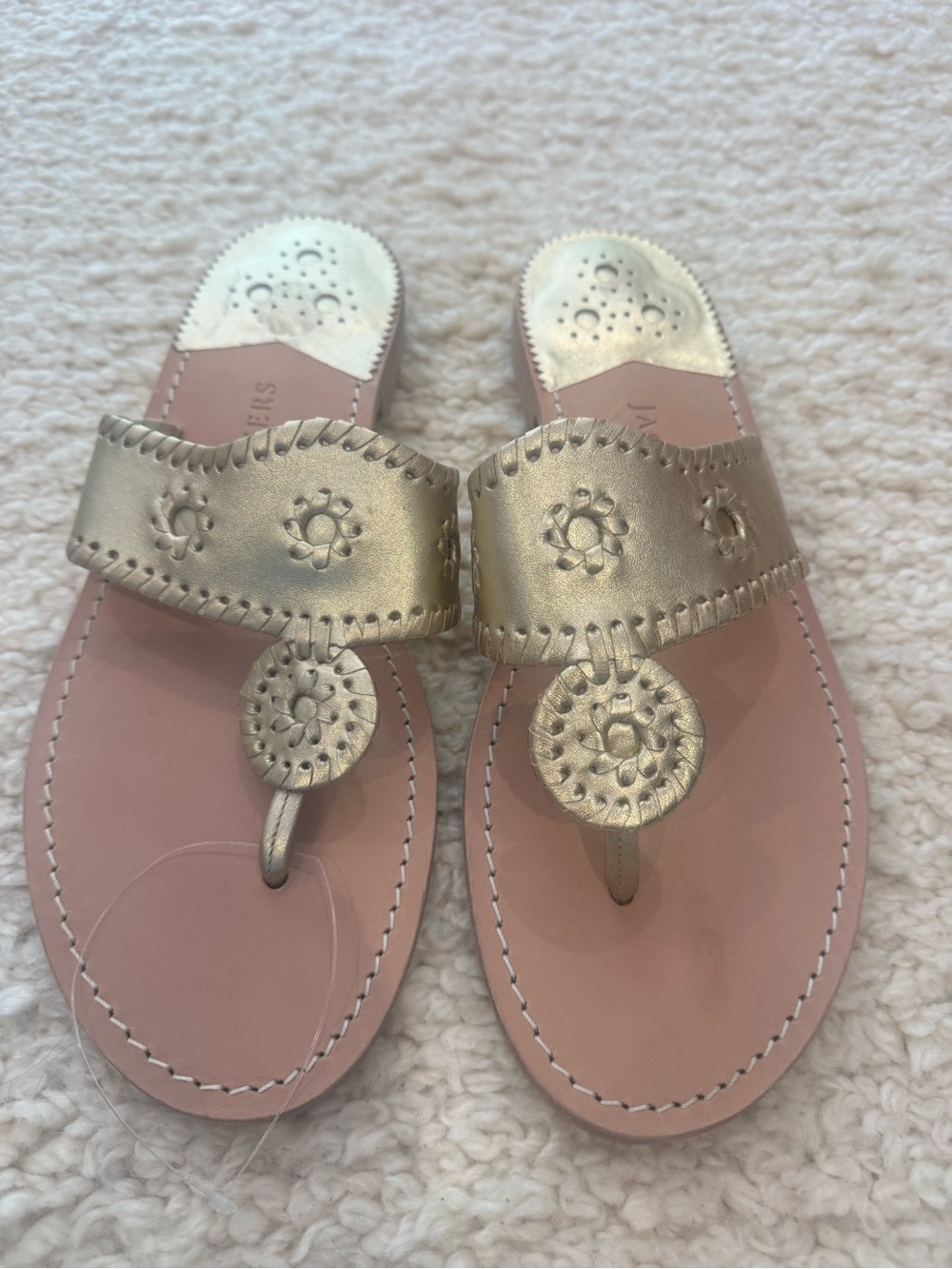 Jack Rogers Metallic Gold Thong Sandals with Medallion 12 wide